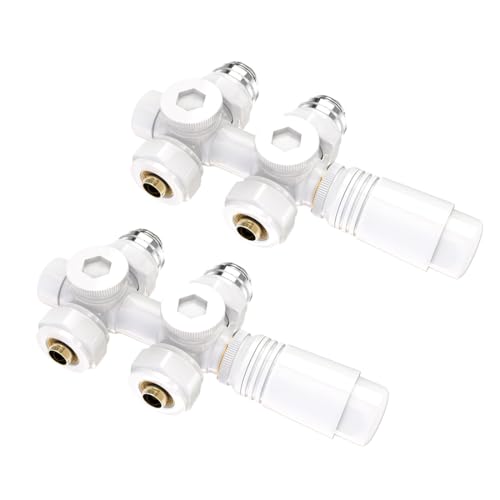 S'AFIELINA Multiblock Set für Heizkörper und Badheizkörper Anschlussarmatur inkl. Thermotstat Hahnblock Ventil Heizungszubehör Eck- und Durchgangsform Weiß（φ16*G1/2", 2 Stück） von S'AFIELINA