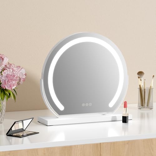 S'AFIELINA Schminkspiegel mit Beleuchtung 40cm Hollywood Spiegel Dimmbar 3 Farbtemperatur Touch-Steuerung LED Kosmetikspiegel 360° Drehbar Makeup Spiegel mit Beleuchtung-Weiß von S'AFIELINA