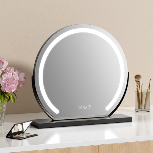 S'AFIELINA Schminkspiegel mit Beleuchtung 50cm Hollywood Spiegel Dimmbar 3 Farbtemperatur Touch-Steuerung LED Kosmetikspiegel 360° Drehbar Makeup Spiegel mit Beleuchtung-Schwarz von S'AFIELINA