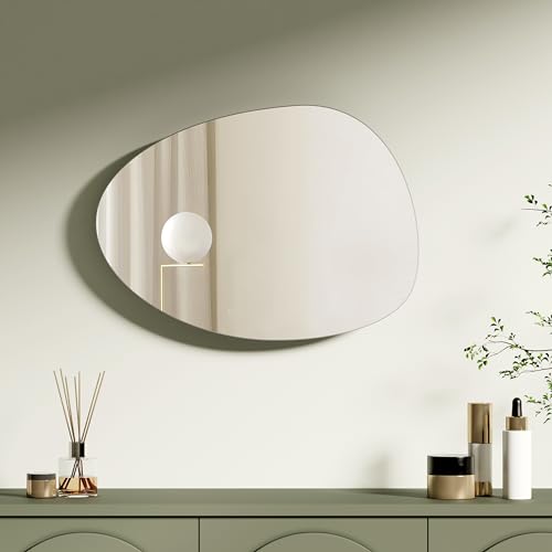 S'AFIELINA Spiegel Rund Asymmetrischer Spiegel Maße 75 x 55 cm Wandspiegel mit Vier Aufhängelöchern für Badezimmer Schlafzimmer Wohnzimmer Flur Wanddekoration von S'AFIELINA