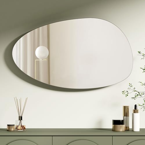 S'AFIELINA Spiegel Rund Asymmetrischer Spiegel Maße 85 x 50 cm Wandspiegel mit Vier Aufhängelöchern für Badezimmer Schlafzimmer Wohnzimmer Flur Wanddekoration von S'AFIELINA