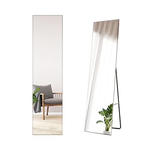 S'AFIELINA Standspiegel 160x40cm HD Groß Ganzkörperspiegel mit Silber Metallrahmen großer Spiegel für Schlafzimmer, Ankleidezimmer, Wohnzimmer (Silber) von S'AFIELINA
