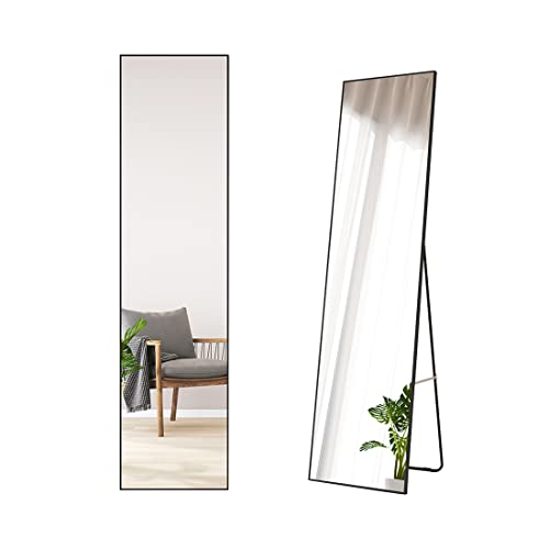 S'AFIELINA Standspiegel Ganzkörperspiegel mit Schwarz Metallrahmen 160x40cm Rahmen HD großer Standspiegel für Ankleidezimmer, Wohnzimmer, Schlafzimmer (Schwarz) von S'AFIELINA