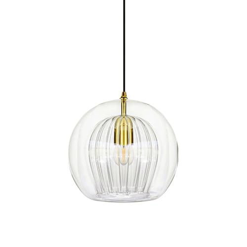 S-Cevada Doppelschichtige Glaskugel Pendelleuchte Messing E27 Lampenfassung Globus Hängelampe Deckenleuchte für Schlafzimmer-Esszimmer (Transparent, 25cm) von S-Cevada