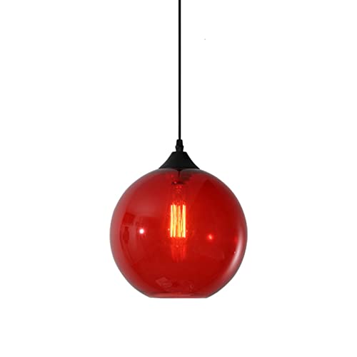 S-Cevada Einfache Glaskugel Pendelleuchte, Industrial Vintage E27 Loft Bar Hängelampe, 1-Flammiger Mini Globus Deckenleuchter für Küche Esszimmer Schlafzimmer (Rot) von S-Cevada