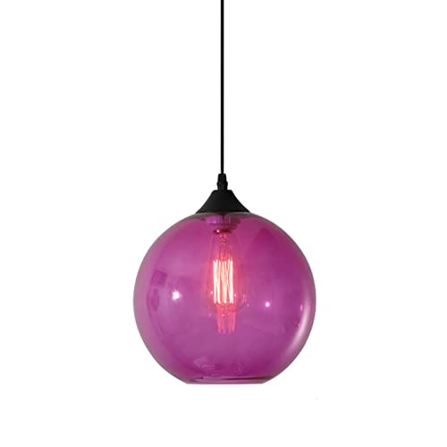 S-Cevada Einfache Glaskugel Pendelleuchte, Industrial Vintage E27 Loft Bar Hängelampe, 1-Flammiger Mini Globus Deckenleuchter für Küche Esszimmer Schlafzimmer (Violett) von S-Cevada