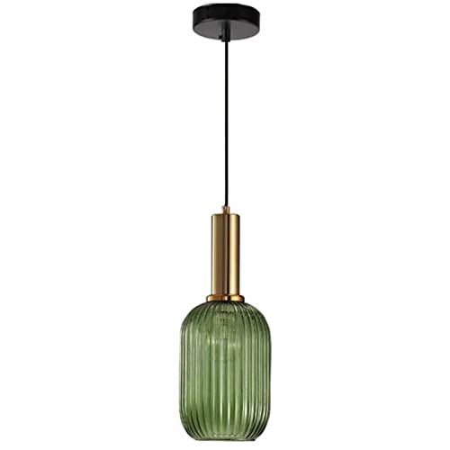 S-Cevada Industrieller Retro Geriffelte Glas Pendelleuchte/Pendellampe mit Messing Lampenfassung E27 Deckenleuchte Hängelampe Küche Esszimmer Schlafzimmer Kronleuchter (13cm, Grün) von S-Cevada