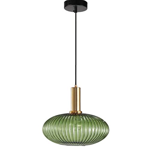 S-Cevada Industrieller Retro Geriffelte Glas Pendelleuchte/Pendellampe mit Messing Lampenfassung E27 Deckenleuchte Hängelampe Küche Esszimmer Schlafzimmer Kronleuchter (30cm, Grün) von S-Cevada