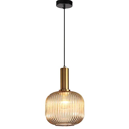 S-Cevada Industrieller Retro Geriffelte Glas Pendelleuchte/Pendellampe mit Messing Lampenfassung E27 Deckenleuchte Hängelampe Küche Esszimmer Schlafzimmer Kronleuchter (20cm, Bernstein) von S-Cevada