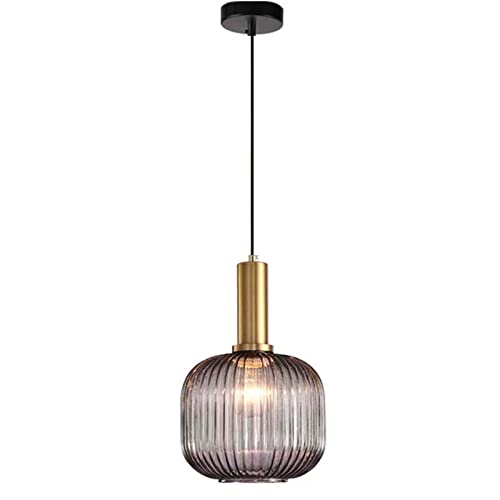 S-Cevada Industrieller Retro Geriffelte Glas Pendelleuchte/Pendellampe mit Messing Lampenfassung E27 Deckenleuchte Hängelampe Küche Esszimmer Schlafzimmer Kronleuchter (20cm, Grau) von S-Cevada