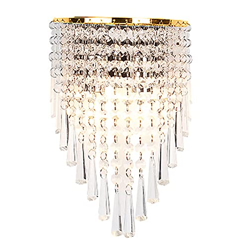 S-Cevada Stahlbügel Kristall Wandleuchte/Wandlampe, Modern LED E14 Fassung Indoor Wandbeleuchtung mit 2-Fläming für Bettseite Schlafzimmer Badezimmer Wohnzimmer Gang (Gold) von S-Cevada