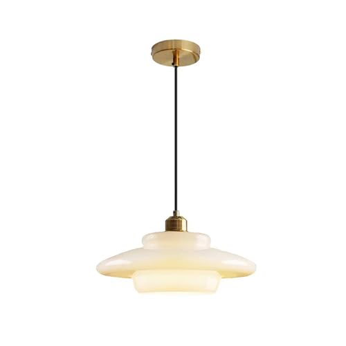 S-Cevada Vintage 28cm Weiße Glas Pendelleuchte Moderne Kugelförmige Hängeleuchte mit Goldener Metallfassung für Schlafzimmer Kücheninsel Wohnzimmer Flur Esszimmer (32cm) von S-Cevada