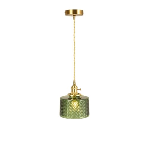 S-Cevada Vintage Industrielle Pendelleuchte aus Grünem Glas 17cm mit Gewellter Oberfläche Hängelampe mit Messingfassung für Schlafzimmer Wohnzimmer Kücheninsel Flur Esszimmer von S-Cevada