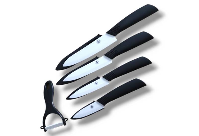 S-HubOla/SHubOla Messer-Set Schwarz (5 teilig, 4 Messer und 1 Schäler, 5-tlg., 4 Messer, größte Messer 20 cm Klinge), Hochwertige Keramik, Ultrascharf, ergonomisch geformt von S-HubOla/SHubOla