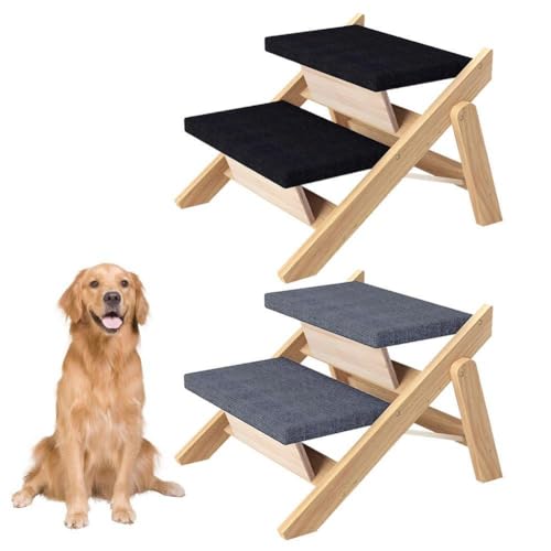 Haustiertreppe / Haustiertreppe, faltbar, 2 Ebenen, Hundetreppe und Rampe, perfekt für Betten, Sofa und Autos, tragbare Hunde-/Katzenleiter, ideal für kleine und ältere Tiere von S-JIANG