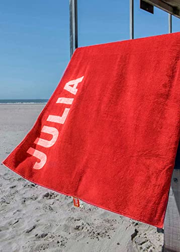 S< Strandtuch mit Name - personalisierte Bedrucking - XXL Saunatuch - 10 Farben - 100x200 Handtuch mit Namen aus Baumwolle (Rot) von S LT