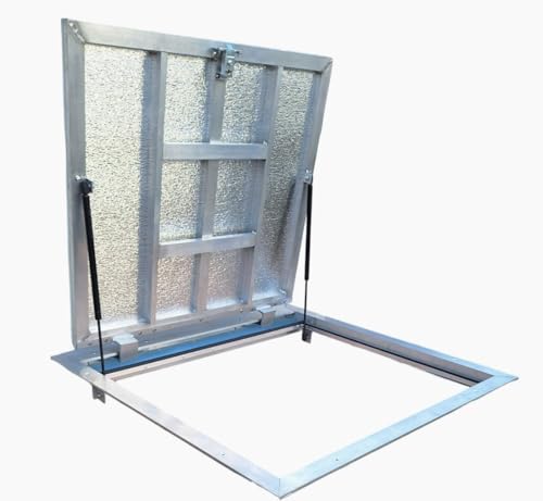 S-Lion Bodenluke Thermo Max 4, 80 x 80 cm, mit Gasfeder, Verriegelung mit Griff & Vierseitiger Dichtung, Schachtabdeckung für Keller & Revisionsschacht, Rahmen aus Aluminiumprofil, 800 x 800 mm von S-Lion