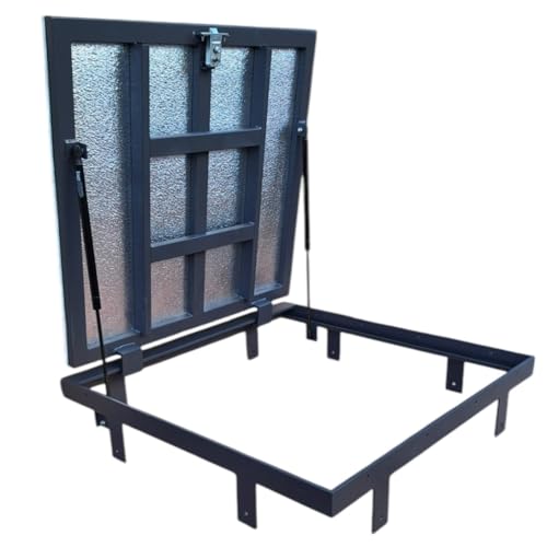 S-Lion Bodenluke Thermo Max Plus 70 x 70 cm, mit Gasfeder & Verriegelung mit Griff, Schachtabdeckung für Keller & Revisionsschacht, Rahmen aus Stahlprofil, Kanalschacht 700 x 700 mm von S-Lion
