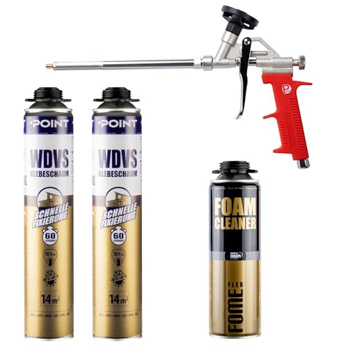Dämmstoffkleber für EPS- & XPS-Platten | Klebeschaum-Set für Dämmung | Bauschaum |Perimeterkleber | 2x 850ml Pistolenschaum, PU-Schaumreiniger & 1 Schaumpistole (SET 3) von S-Polytec