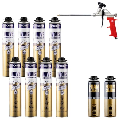 Dämmstoffkleber für EPS- & XPS-Platten | Klebeschaum-Set für Dämmung | Bauschaum |Perimeterkleber | 8x 850ml Pistolenschaum, PU-Schaumreiniger & 1 Schaumpistole (SET 2) von S-Polytec