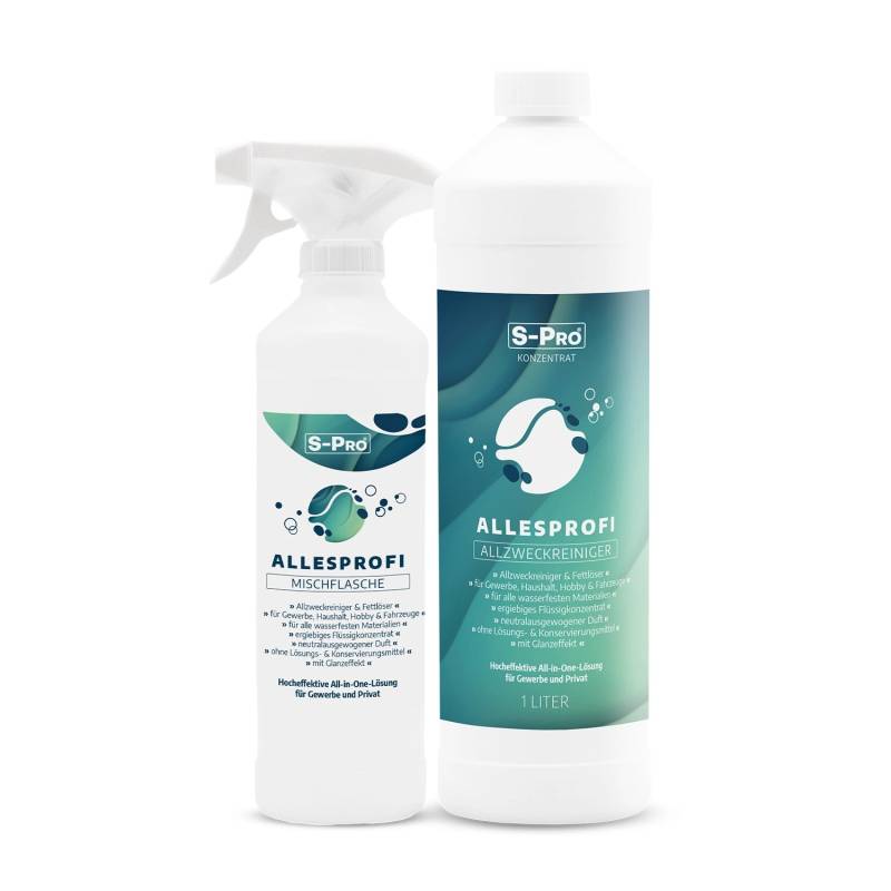 S-Pro AllesProfi Allzweckreiniger-Konzentrat aus Nachwachsenden Rohstoffen mit Neutral-Ausgewogenem Duft in 1L Flasche mit Misch- und Sprühflasche S-Pro AllesProfi Allzweckreiniger-Konzentrat aus Nachwachsenden Rohstoffen mit Neutral-Ausgewogenem Duft in 1L Flasche mit Misch- und Sprühflasche von S-Pro