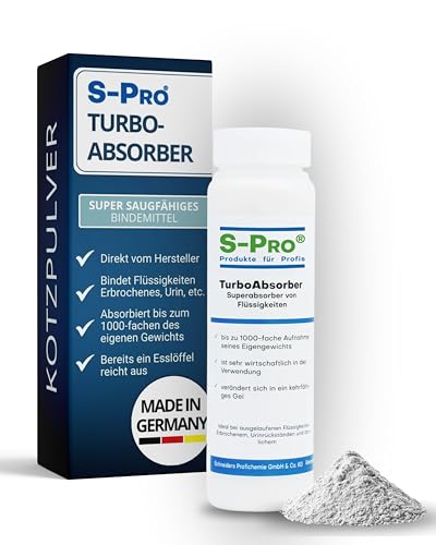 S-Pro TurboAbsorber 500ml Geruchskiller Pulver - Mehrzweck Superabsorber bindet effektiv unangenehme Gerüche & Flüssigkeiten wie Urin, Blut, Kot & Erbrochenes - Kotzpulver-Granulat Bindemittel von S-Pro