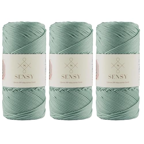 3 Knäuel von Sensy Premium 1,5 mm 164 Yards Polyesterseil 100% Polypropylen-Kordel Makramee-Kordel 1,5 mm Häkeltasche Kordel Makramee Seil Häkelgarn Geschenk für Strickwaren (Salbei) von S SENSY