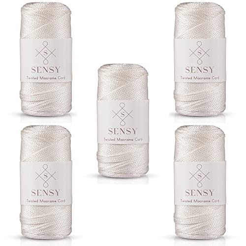 5 Garnstrange Sensy Premium 2 mm 230 Meter Polyester-Seil, 100% Polypropylen-Kordel Makramee-Kordel 2 mm Häkeltasche Kordel Makramee Seil Häkelgarn Geschenk für Strickwaren (Ecru) von S SENSY