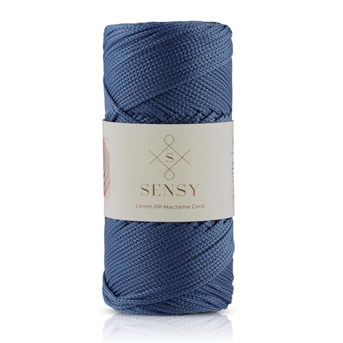 Sensy Premium 1,5 mm 164 Meter Polyester-Seil, 100% Polypropylen-Kordel Makramee-Kordel 1,5 mm Häkeltasche Kordel Makramee Seil Häkelgarn Geschenk für Strick (Denim) von S SENSY