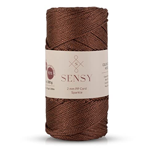 Sensy Premium 2 mm 230 Meter Glitzer Polyester-Seil, 90% Polypropylen, 10% Polyesterschnur, Makramee-Kordel 2 mm Häkeltasche Kordel Makramee Seil Häkelgarn Geschenk für Strickwaren (Kupfer-Glitzer) von S SENSY