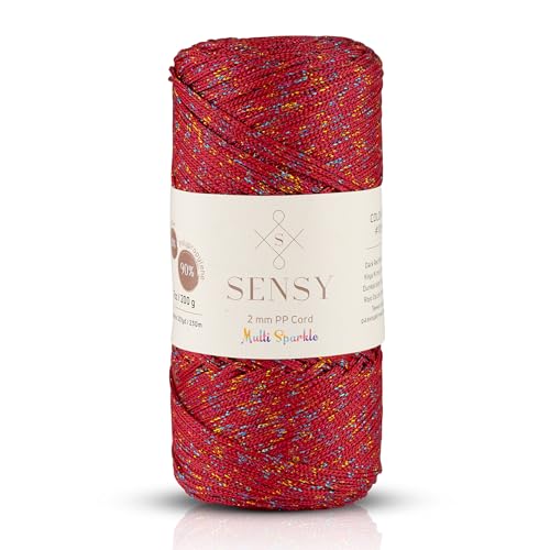 Sensy Premium 2 mm 230 Meter Multi-Glitzer Polyester-Seil, 90% Polypropylen, 10% Polyesterschnur, Makramee-Kordel Häkeltasche Kordel Makramee Seil Häkelgarn Geschenk für Strickwaren (Dunkelroter) von S SENSY