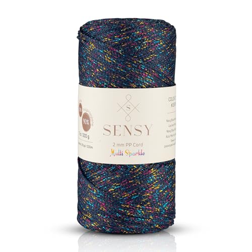 Sensy Premium 2 mm 230 Meter Multi-Glitzer Polyester-Seil, 90% Polypropylen, 10% Polyesterschnur, Makramee-Kordel Häkeltasche Kordel Makramee Seil Häkelgarn Geschenk für Strickwaren (Navy Blau) von S SENSY