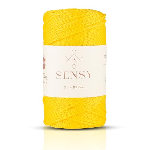 Sensy Premium 3 mm 120 Meter Polyester-Seil, 100% Polypropylen-Kordel, Makramee-Kordel, 3 mm Häkeltaschen-Kordel, Makramee-Seil, Häkelgarn, Geschenk für Stricker (Gelb) von S SENSY