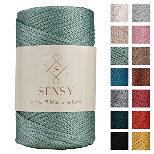 Sensy Premium 5 mm 104 Yards Polyesterseil 100% Polypropylen-Kordel Makramee-Kordel 5 mm Häkeltasche Kordel Makramee Seil Häkelgarn Geschenk für Strickwaren (Salbei) von S SENSY