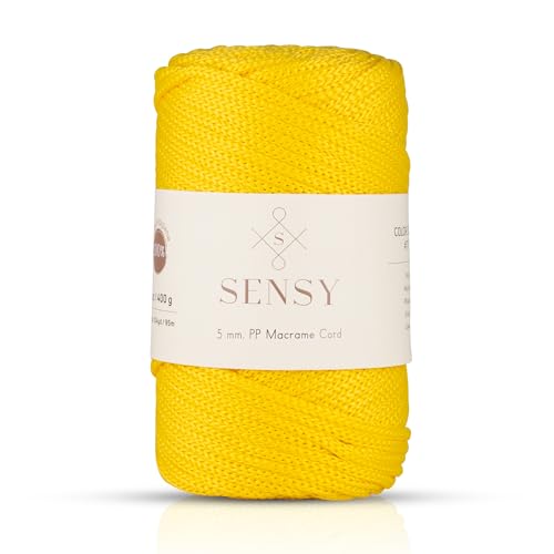 Sensy Premium 5 mm 95 Meters Polyesterseil 100% Polypropylen-Kordel Makramee-Kordel 5 mm Häkeltasche Kordel Makramee Seil Häkelgarn Geschenk für Strickwaren (Gelb) von S SENSY