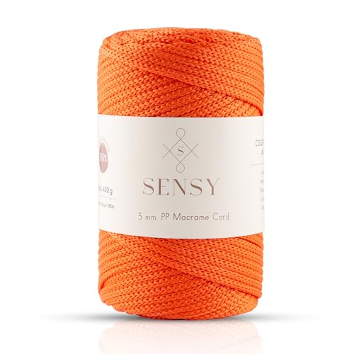 Sensy Premium 5 mm 95 Meters Polyesterseil 100% Polypropylen-Kordel Makramee-Kordel 5 mm Häkeltasche Kordel Makramee Seil Häkelgarn Geschenk für Strickwaren (Orange) von S SENSY