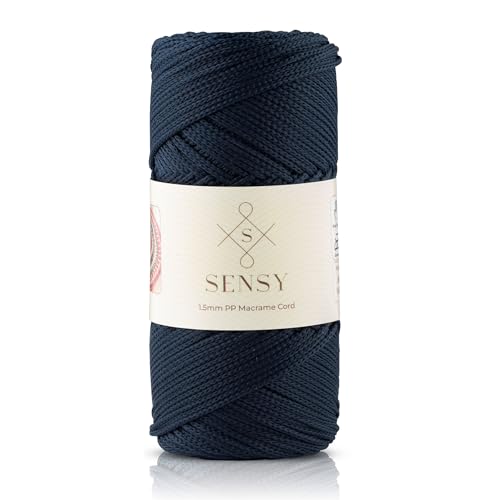 Sensy Premium Polyester-Seil, 1,5 mm, 100% Polypropylen, Makramee-Schnur, Häkelschnur, Makramee-Seil, Häkelgarn, Geschenk für Stricker (Navy Blau) von S SENSY
