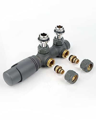 S SIENOC H-Ventil Anschlussgarnitur Mittelanschluss/Radiator Valves Thermostat Für Badheizkörper Mit Zweirohr System (Eck - Rohre aus Wand-2, Anthrazit) von S SIENOC