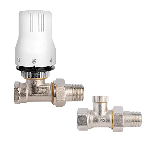 S SIENOC Thermostatventil Thermostatkopf Heizkörper Anschluß Set Verschraubung Passen (1/2" Thermostatset Durchgang+RLV) von S SIENOC