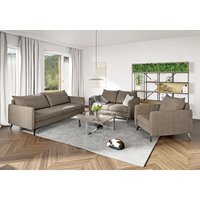 Auris - Moderne Polstergarnitur 3+2+1 mit Schwarz Metall Füßen aus Beige Luxusmikrofaser von S-STYLE MÖBEL