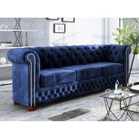Chesterfield Lothar Sofa 3-Sitzer aus Blau Samt mit Holzfüßen Chesterfield Lothar Sofa 3-Sitzer aus Blau Samt mit Holzfüßen von S-STYLE MÖBEL