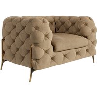 Chesterfield Sessel Willow mit Goldene Metall Füßen, Beige Samt von S-STYLE MÖBEL