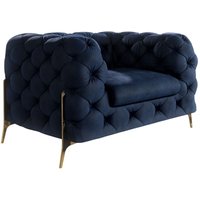 Chesterfield Sessel Willow mit Goldene Metall Füßen, Blau Samt von S-STYLE MÖBEL