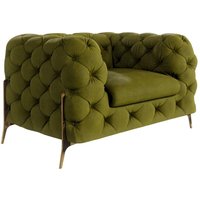 Chesterfield Sessel Willow mit Goldene Metall Füßen, Olive Samt von S-STYLE MÖBEL