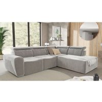 Jona - Modernes Ecksofa mit Schlaffunktion und Bettkasten aus Grau Samt-Stoff schöner Sitzkomfort und verstellbare Kopfstützen Jona - Modernes Ecksofa mit Schlaffunktion und Bettkasten aus Grau Samt-Stoff schöner Sitzkomfort und verstellbare Kopfstützen von S-STYLE MÖBEL