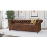 Jule - Chesterfield 3 sitzer Sofa aus Braun Vintage Optik Microfaser mit Holzfüßen Jule - Chesterfield 3 sitzer Sofa aus Braun Vintage Optik Microfaser mit Holzfüßen von S-STYLE MÖBEL