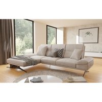 Kaja - Modernes Ecksofa mit Ottomane und Hohe schwarze Metall Füße in Beige Samt-Stoff Kaja - Modernes Ecksofa mit Ottomane und Hohe schwarze Metall Füße in Beige Samt-Stoff von S-STYLE MÖBEL