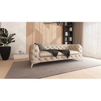 Kare - Chesterfield Sofa 3-Sitzer mit Silber Metall Füßen aus Beige Samtstoff Kare - Chesterfield Sofa 3-Sitzer mit Silber Metall Füßen aus Beige Samtstoff von S-STYLE MÖBEL