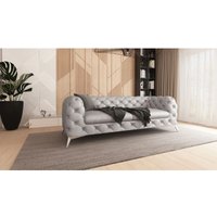 Kare - Chesterfield Sofa 3-Sitzer mit Silber Metall Füßen aus Grau Samtstoff Kare - Chesterfield Sofa 3-Sitzer mit Silber Metall Füßen aus Grau Samtstoff von S-STYLE MÖBEL
