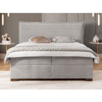 Lovetti - Boxspringbett 140x200 mit Topper und Bettkästen aus Hellgrau Cord, Massivholz Füße von S-STYLE MÖBEL